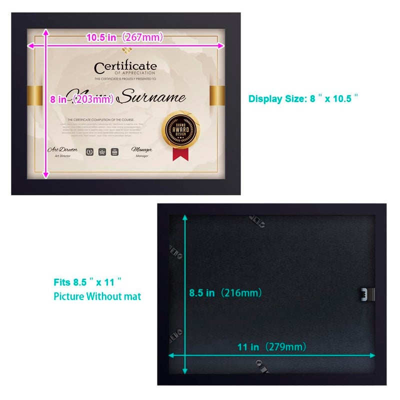 RPJC Document or Certificate Frames Made of Solid Wood High Definition Glass and Display Diplomas 8.5x11 Inch Standard Paper Frame Black - Image 4